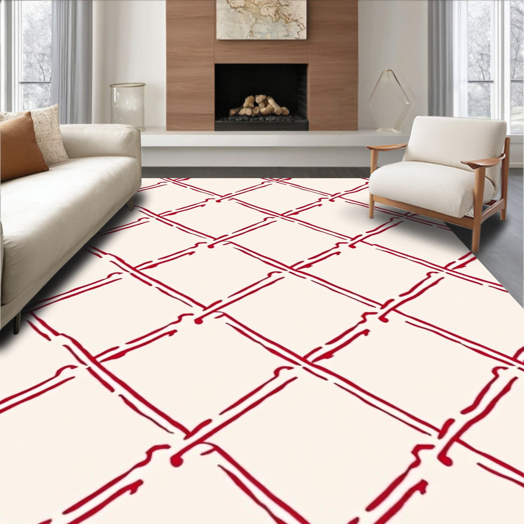 Crimson Interlocking Diamond Geometric Rug
