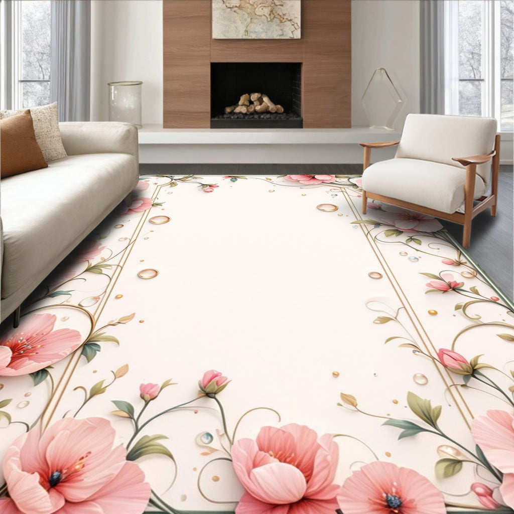 Pink Blossom Floral Vine Pattern Rug