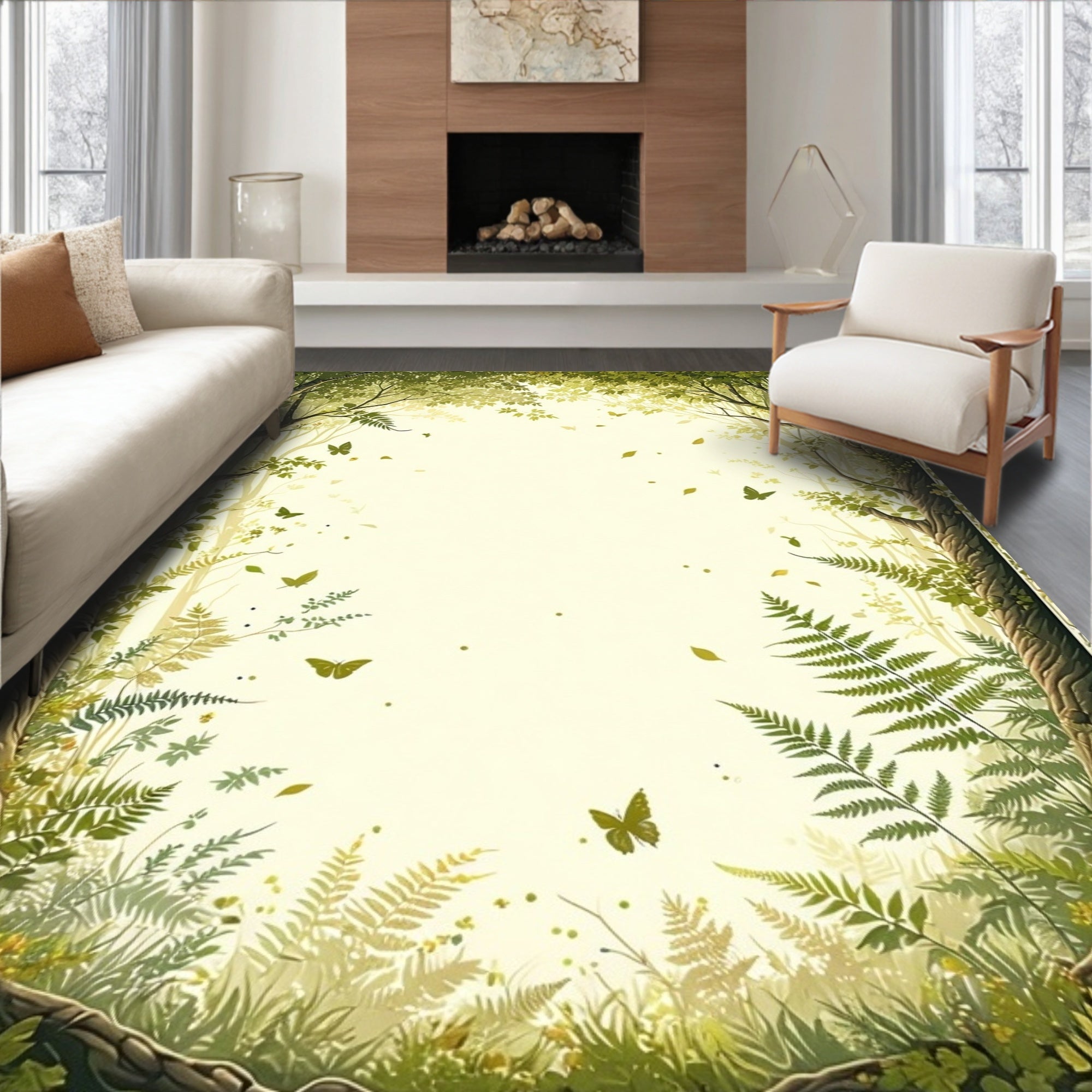 Enchanted Forest Butterflies Ferns Rug
