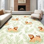 Cute Lion Cubs In Greenery Pattern Rug