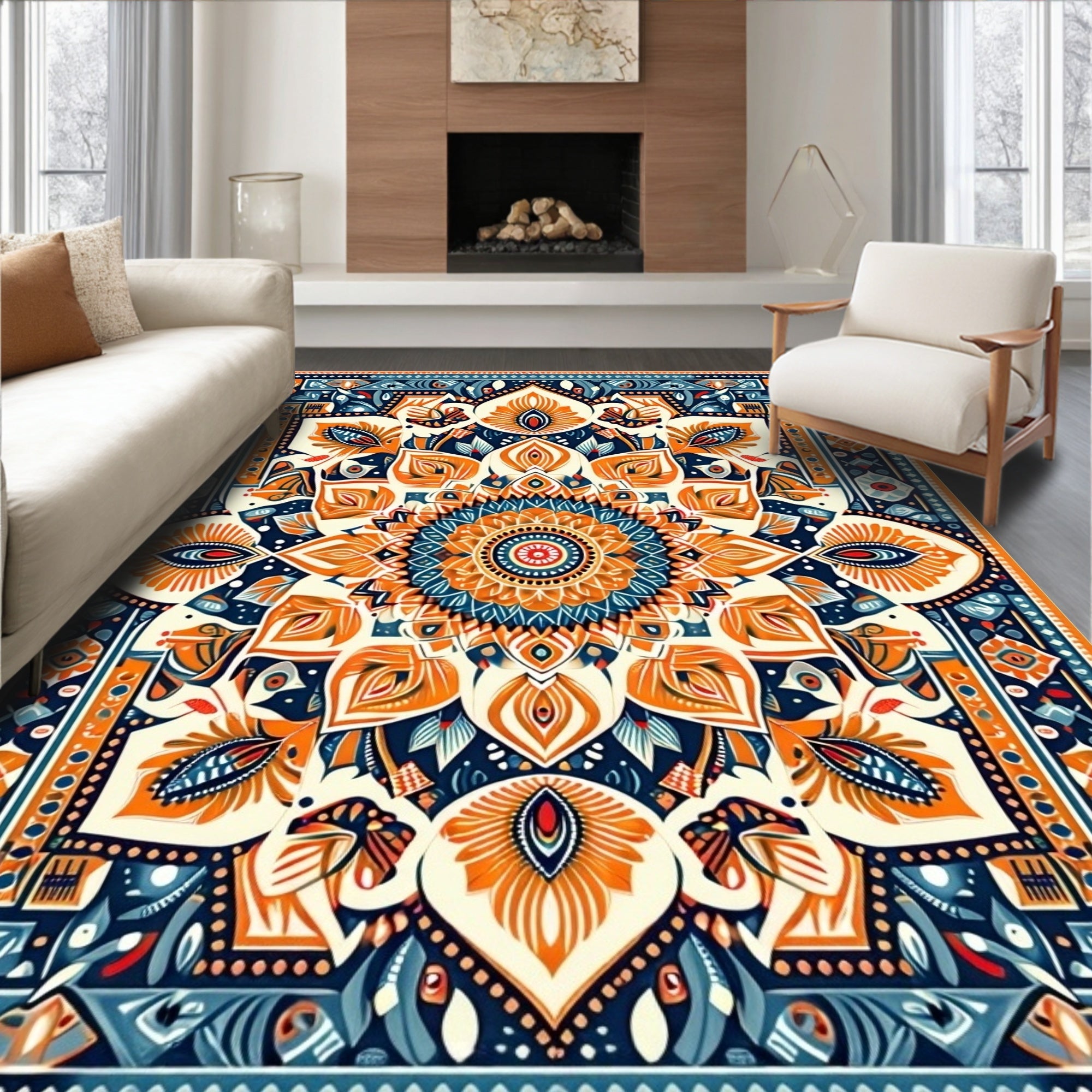 Intricate Mandala Floral Pattern Rug