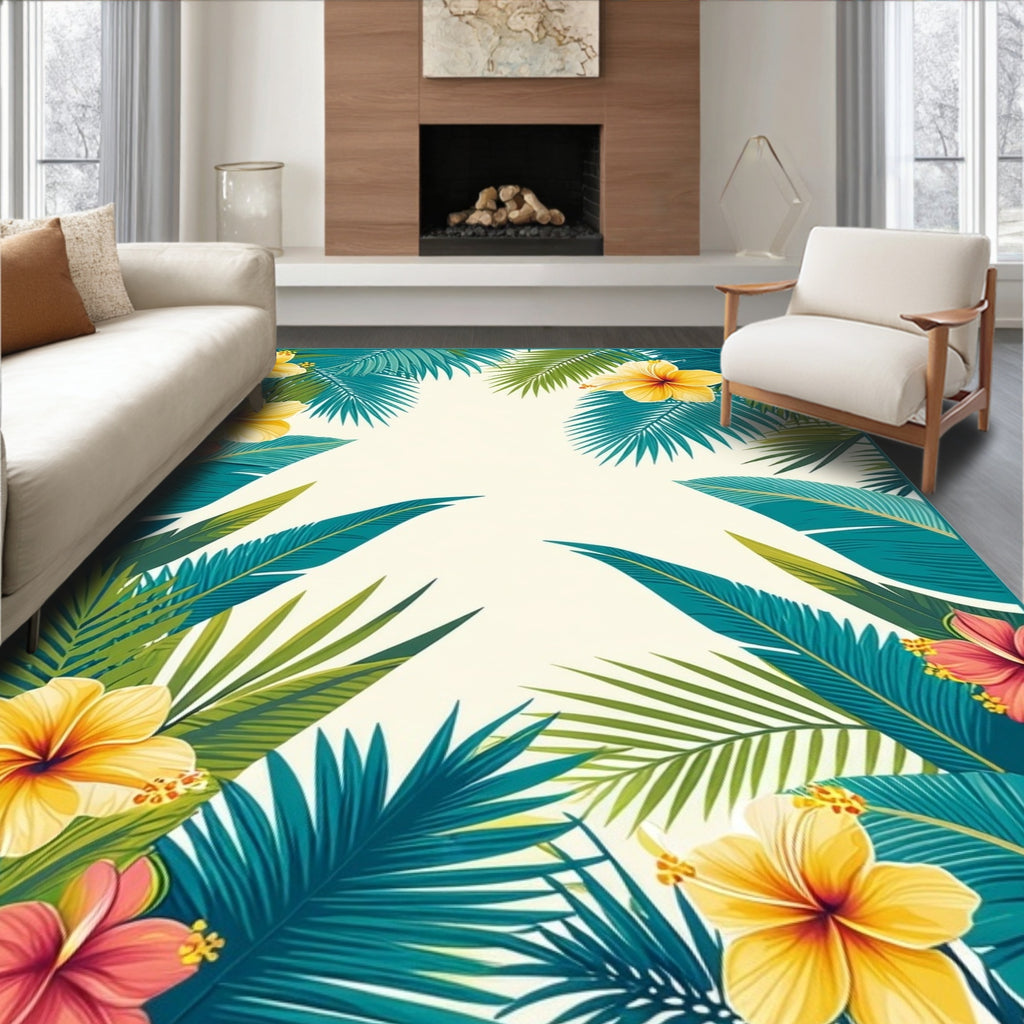 Tropical Floral And Leaf Pattern Rug