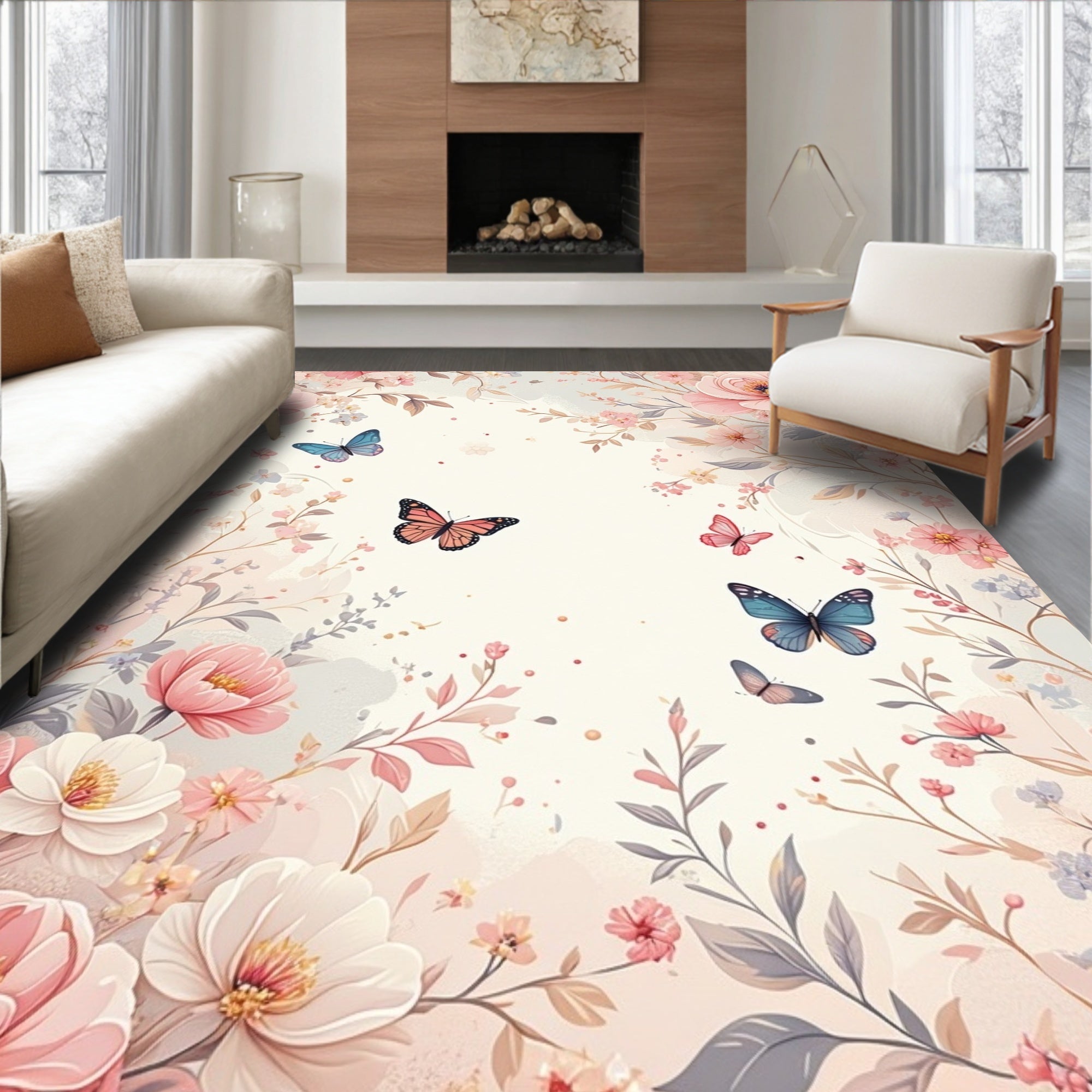 Floral Butterflies Delicate Dream Rug