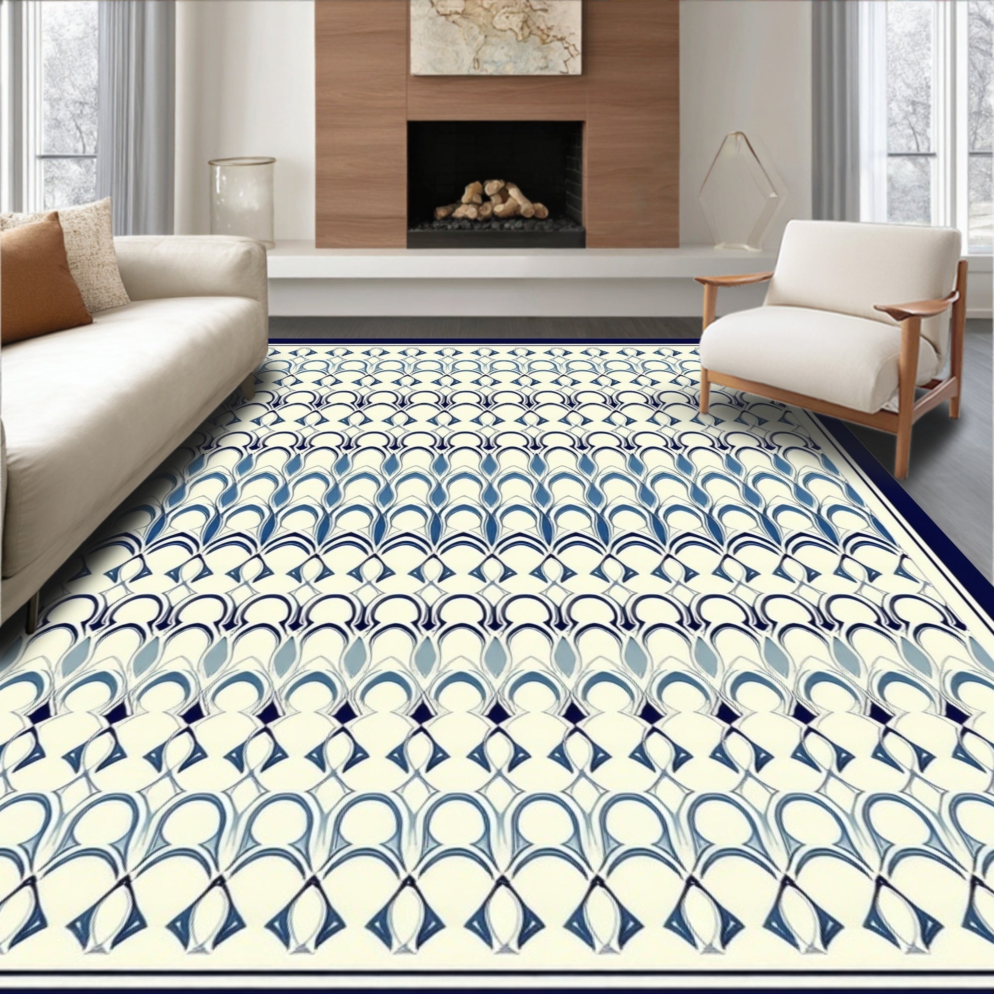 Classic Blue Repeating Arch Pattern Rug