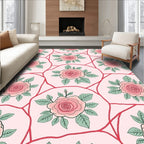 Pink Rose Floral Pattern Rug