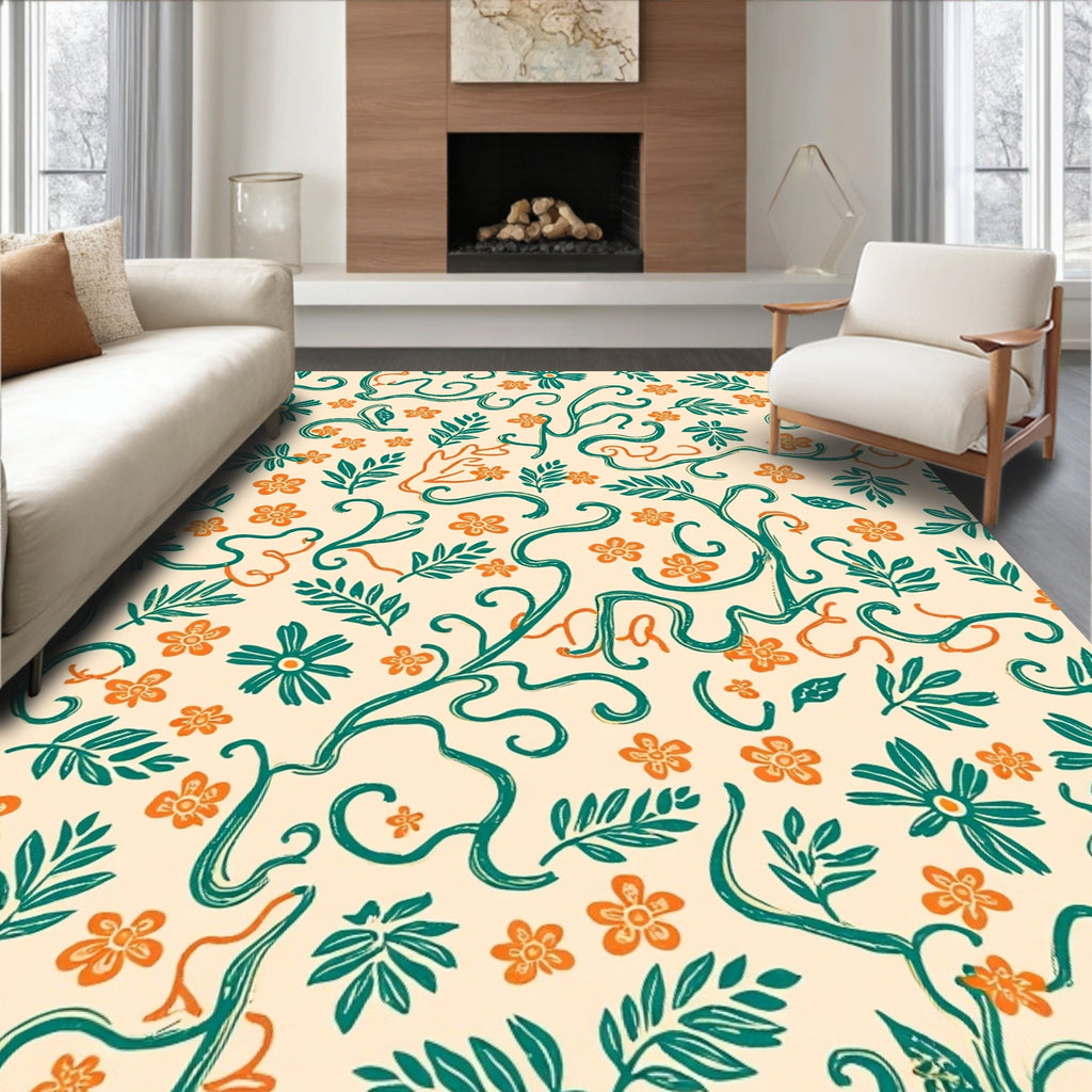 Whimsical Floral Vine Patterned Rug