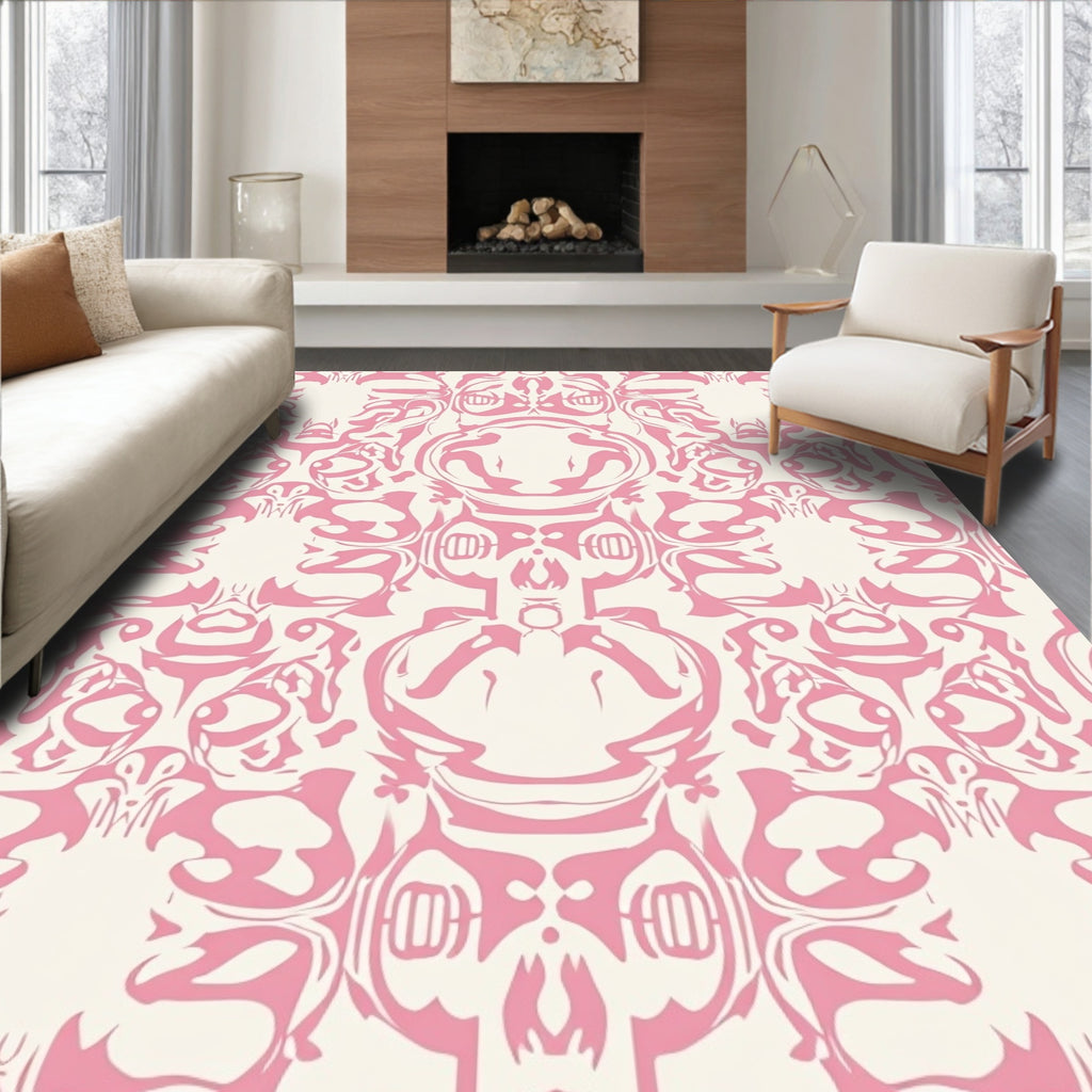 Pink Floral Symmetrical Ornament Rug