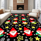 Festive Gnome Christmas Stars Black Rug