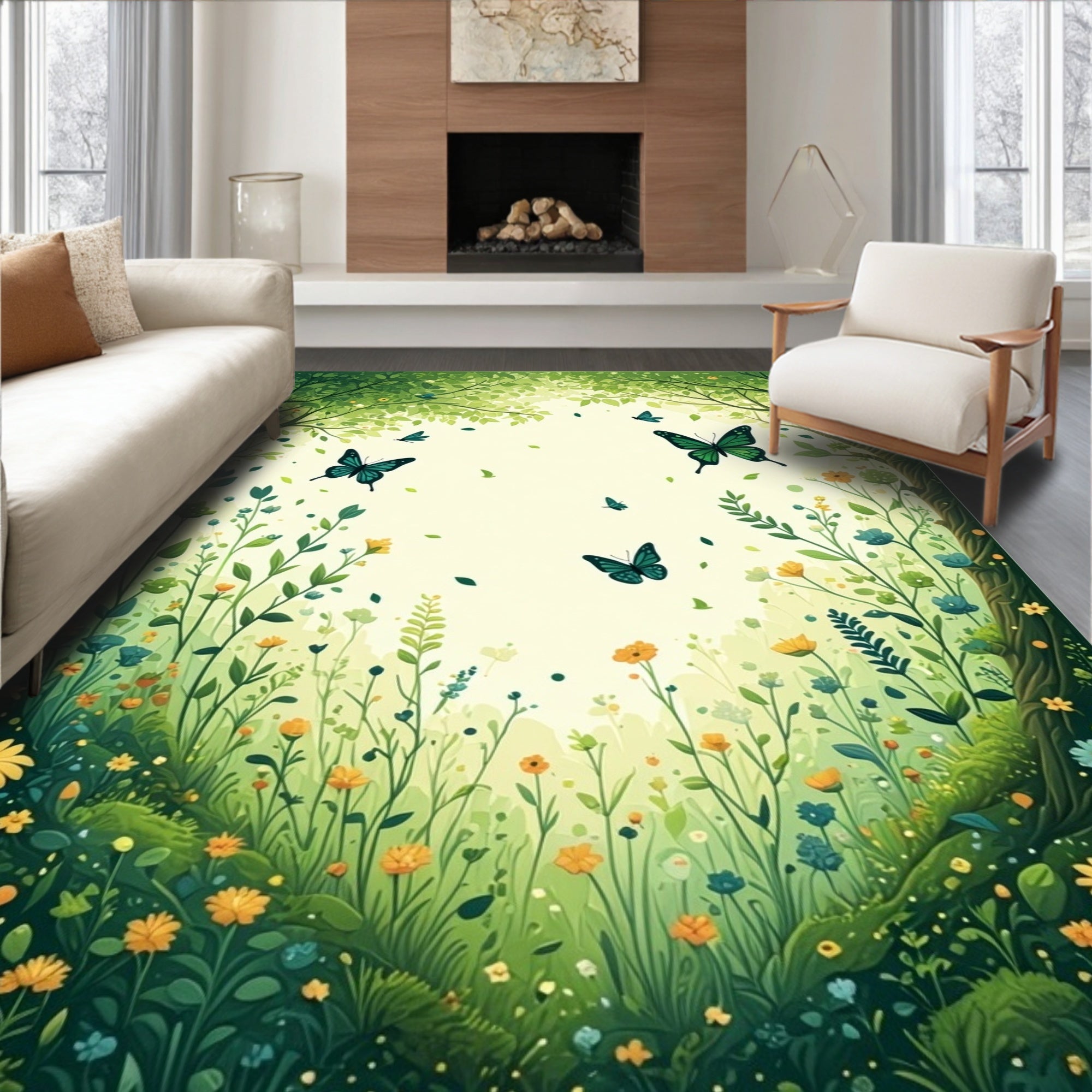 Enchanting Butterfly Garden Meadow Rug