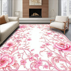 Elegant Pink Floral Vine Pattern Rug