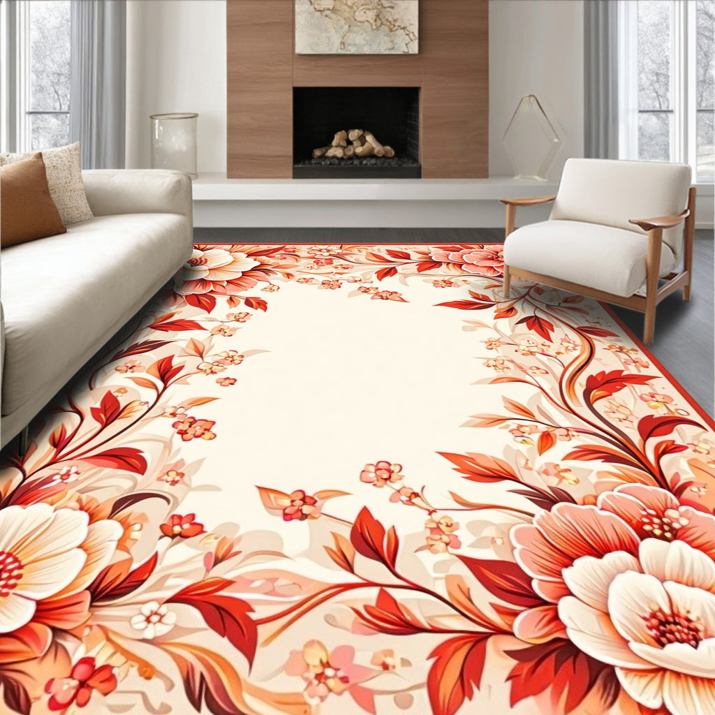 Vibrant Floral Vine Border Design Rug