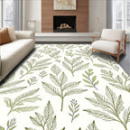 Delicate Green Leaf Botanical Pattern Rug