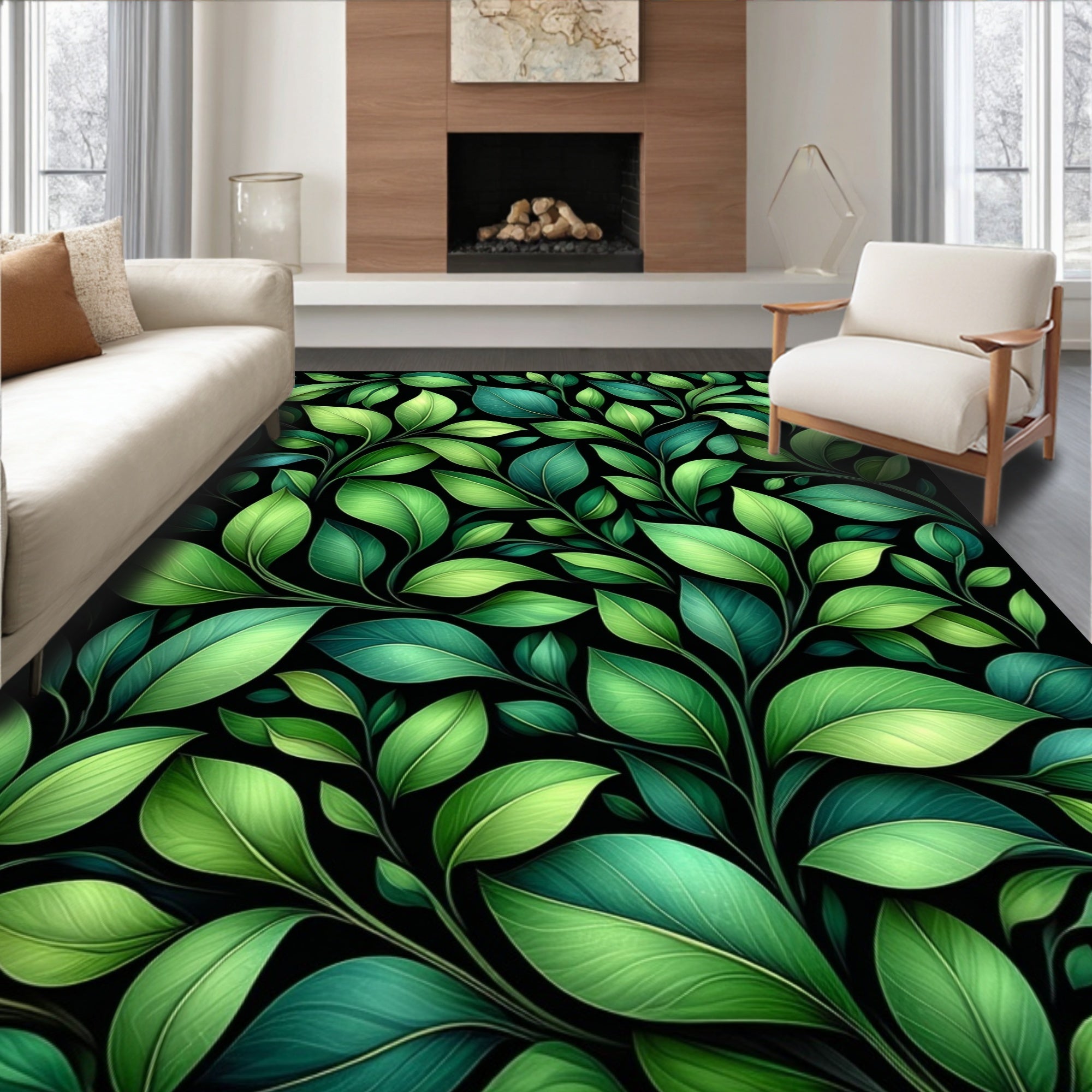 Lush Greenery Leaf Pattern Rug