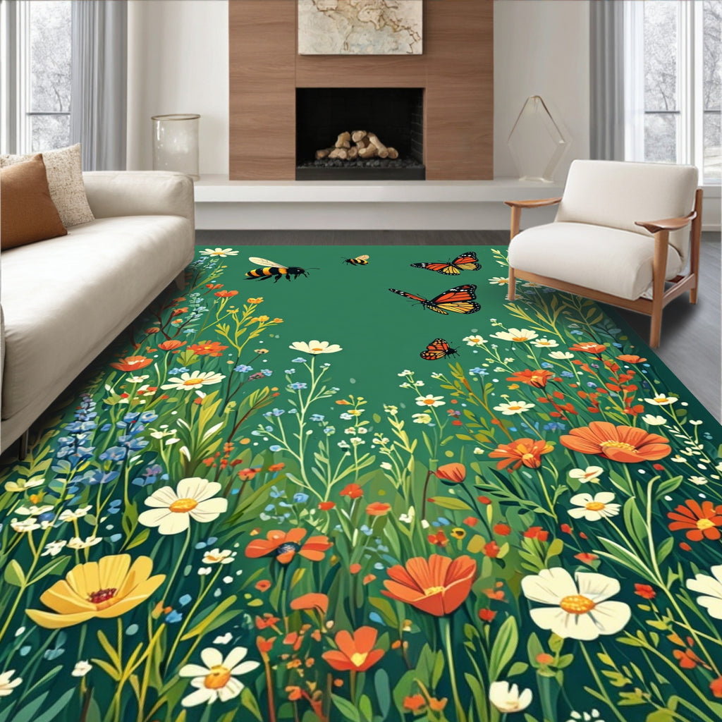 Whimsical Butterflies and Bees Garden Rug