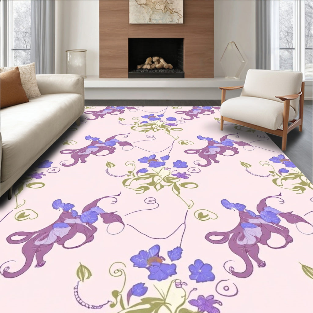 Floral Whimsical Purple And Green Rug