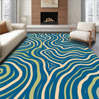 Deep Blue Cream Wavy Intertwined Lines Rug