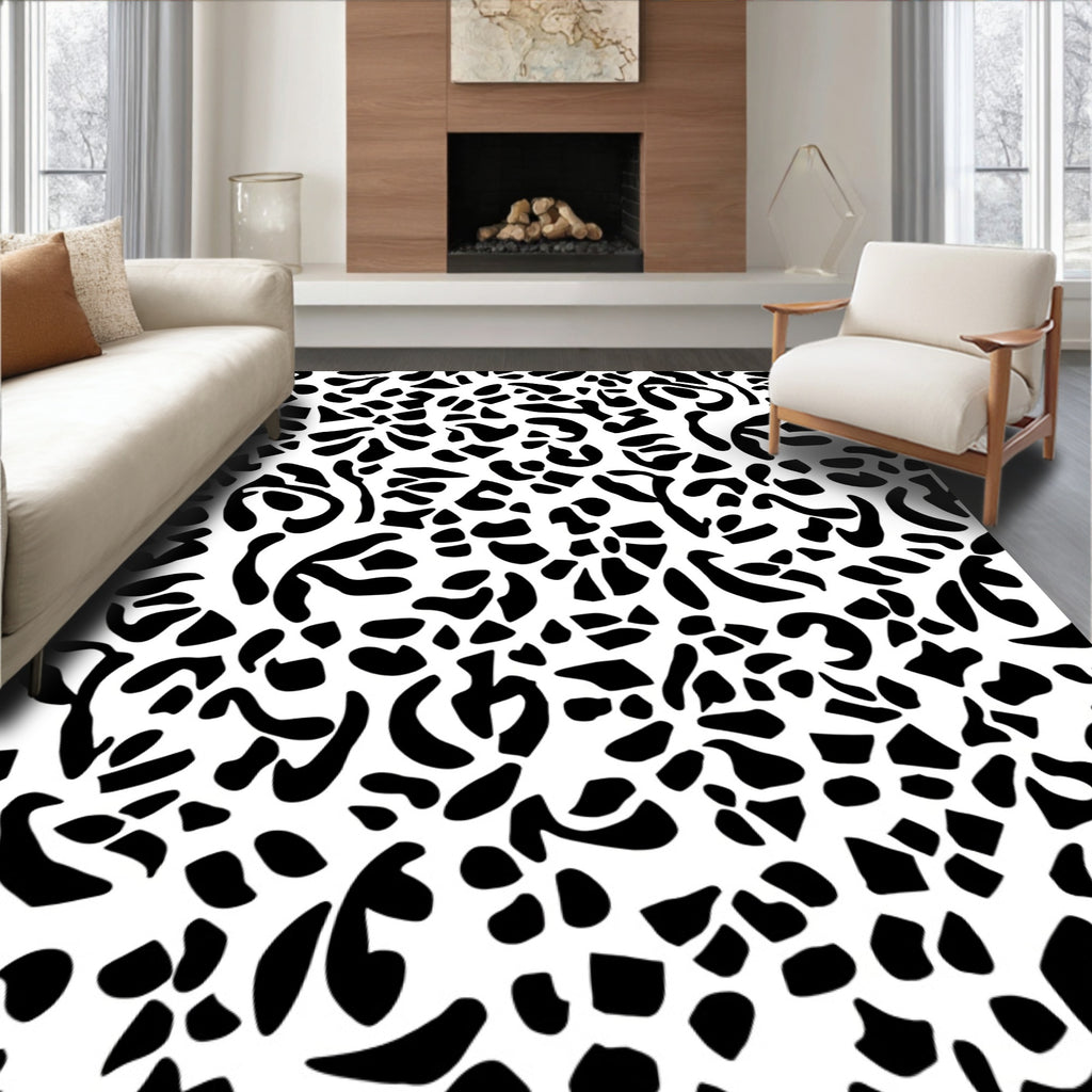 Abstract Black Print Pattern Rug