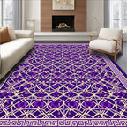 Ornate Purple Gold Geometric Design Rug