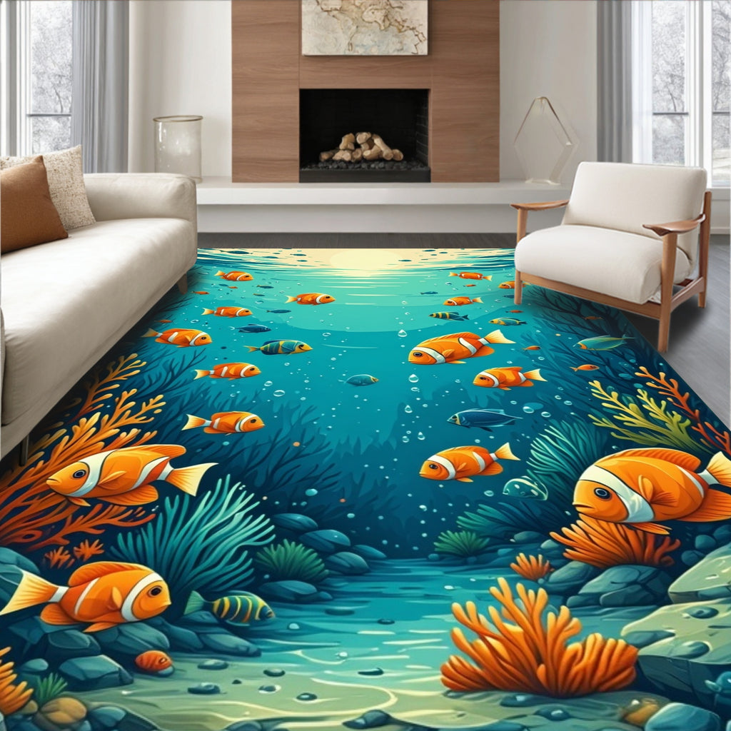 Whimsical Aquatic Life Underwater Scene Rug