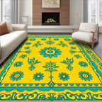 Yellow Teal Floral Medallion Rug