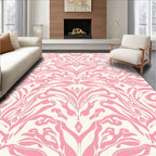 Damask Style Pink and Cream Pattern Rug