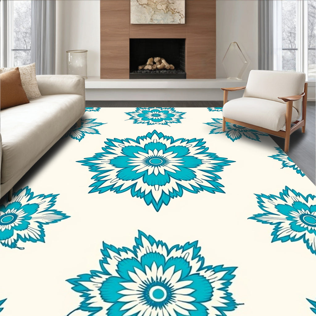 Turquoise Floral Medallion Pattern Rug