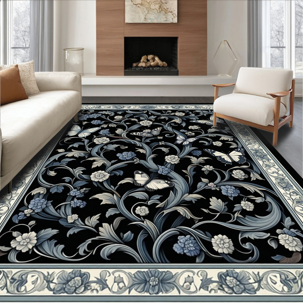 Vintage Floral Butterfly Garden Design Rug