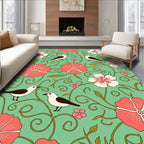 Whimsical Floral Birds Pattern Rug