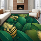 Lush Green Gold Leaf Pattern Rug