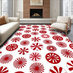 Red White Circular Bloom Rug