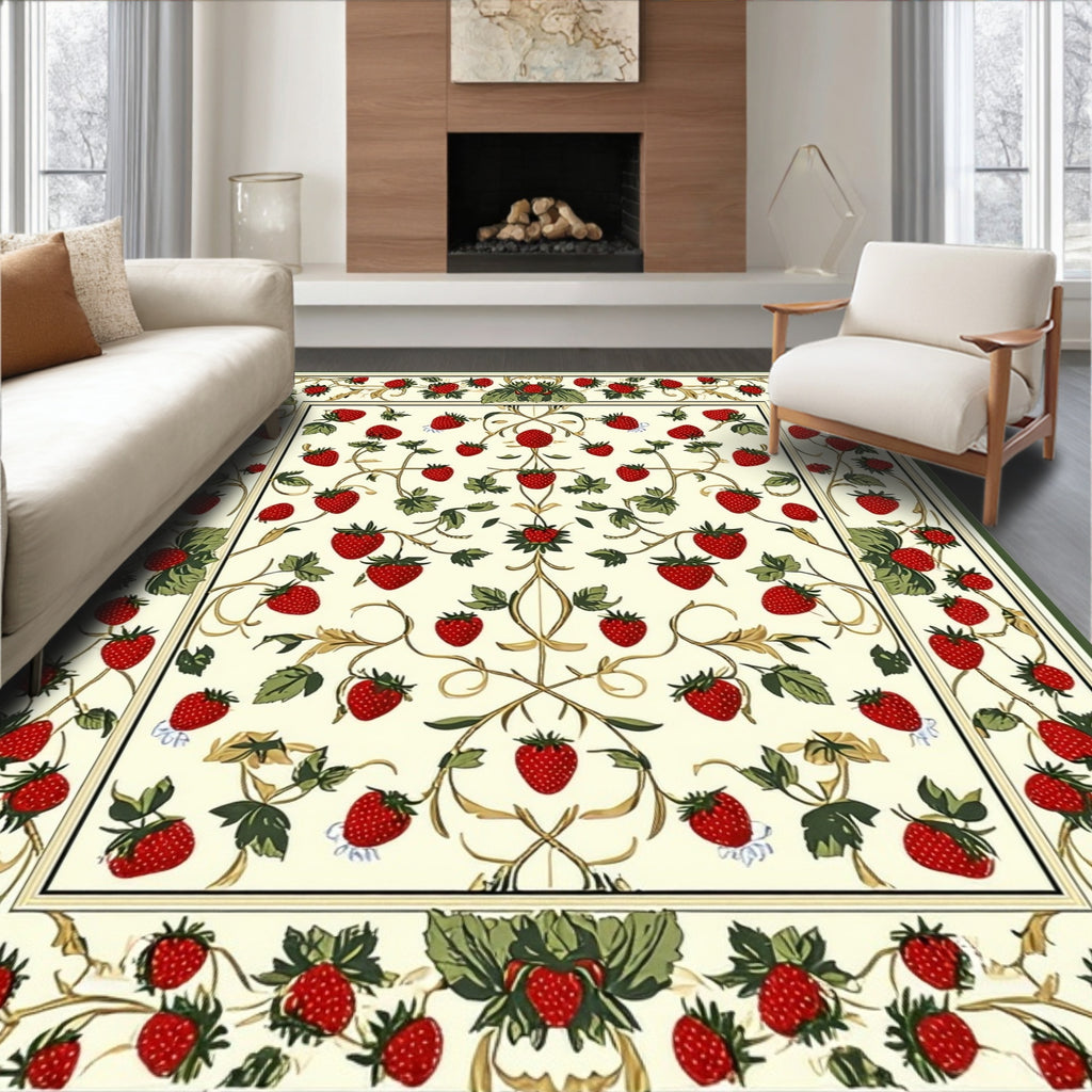 Strawberry Vine Floral Cream Rug