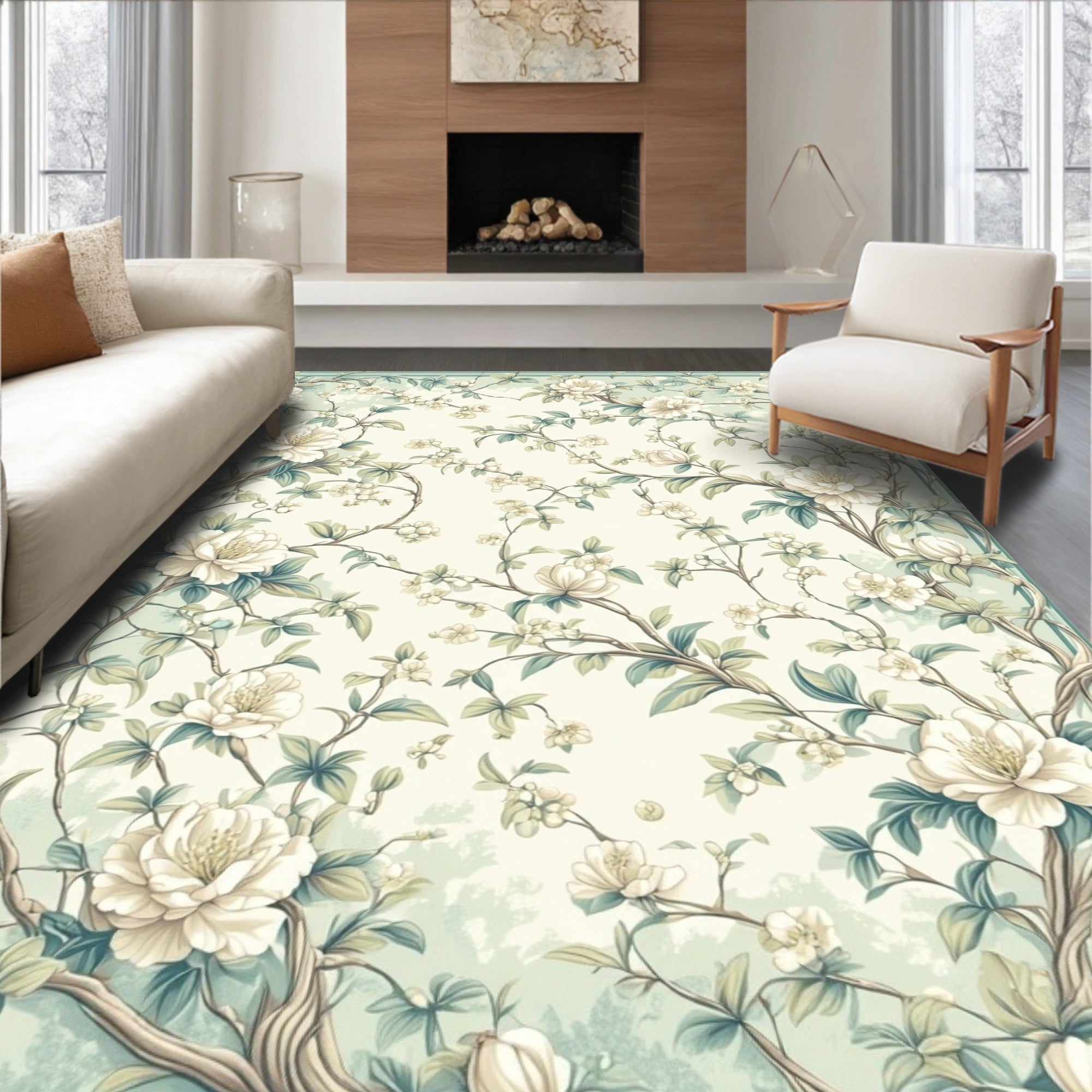 Vintage Floral Vine Scroll Pattern Rug
