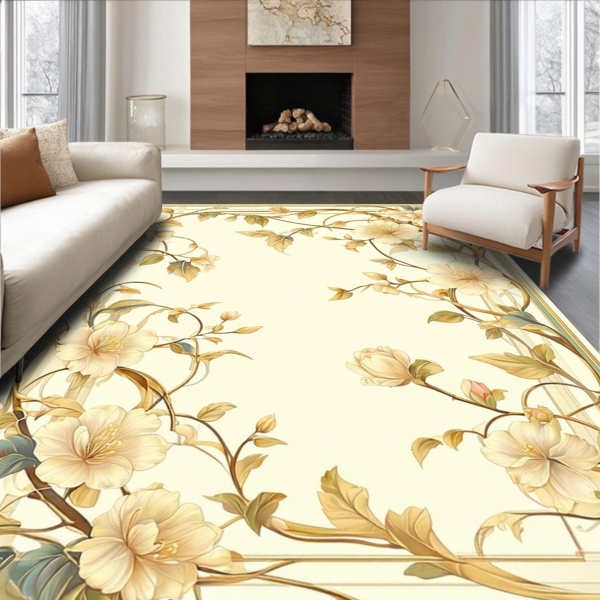 Elegant Floral Vine Art Nouveau Rug