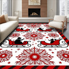 Red Sleigh Snowflakes Winter Border Rug