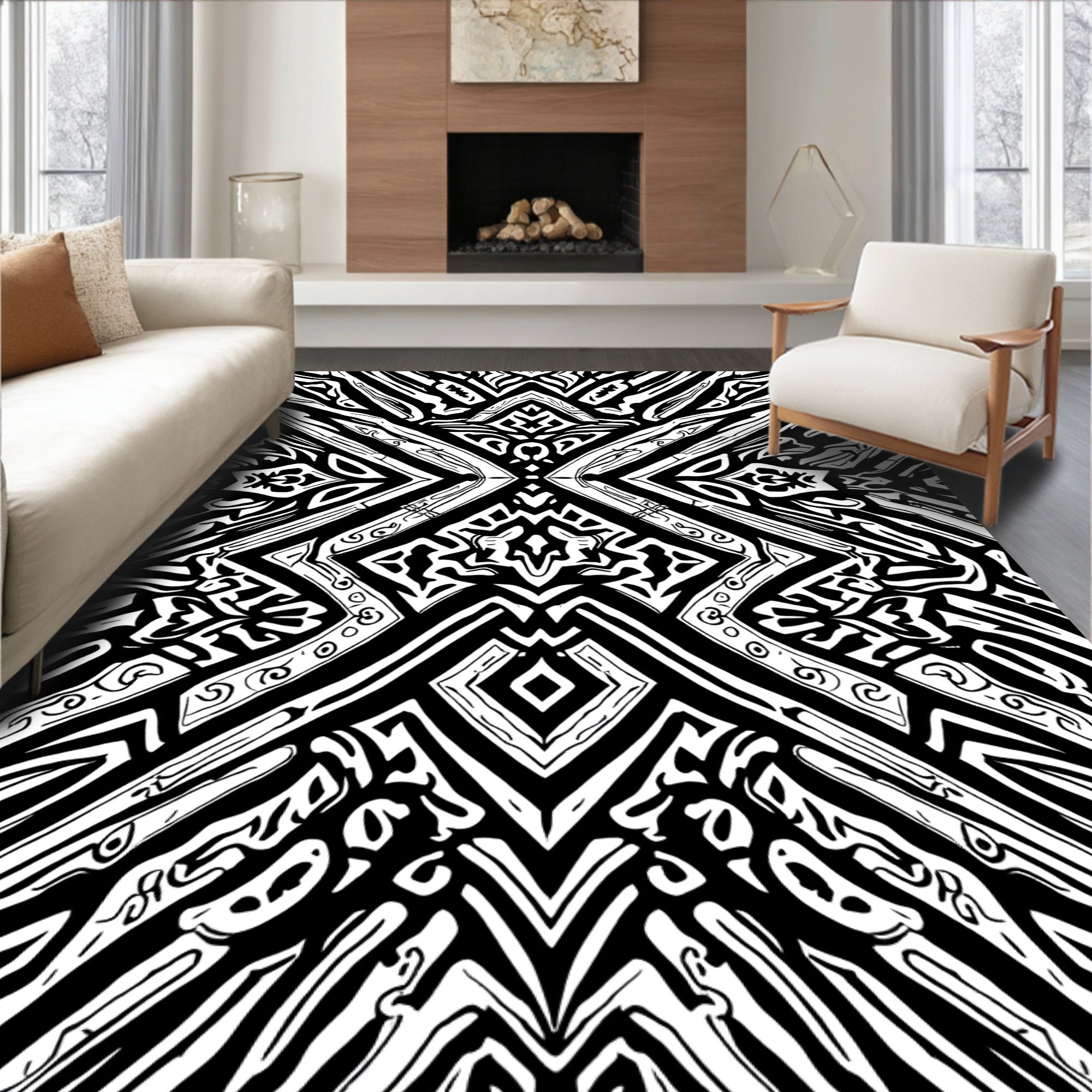 Monochromatic Abstract Geometric Tribal Design Rug