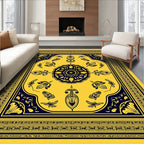 Intricate Yellow and Navy Floral Design Rug