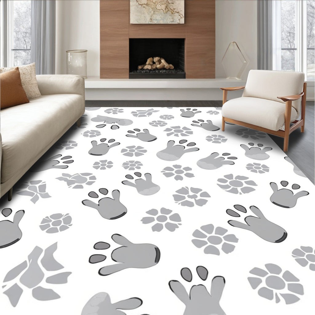 Charming Paw Flower Pattern Rug