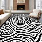 Bold Black White Wavy Lines Rug