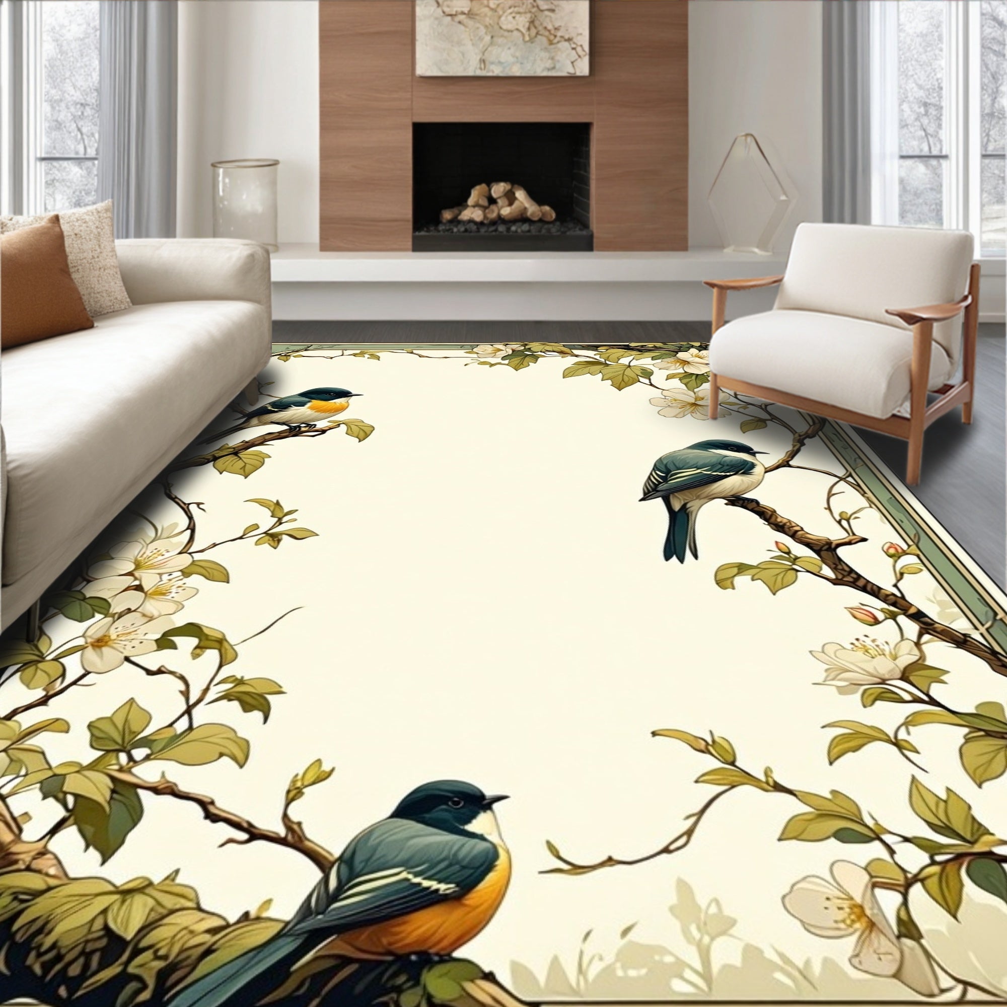 Birds and Branches Nature Art Rug