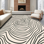 Abstract Black Line Swirl Pattern Rug