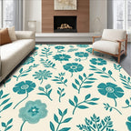 Teal Floral With Abstract Branch Pattern Rug