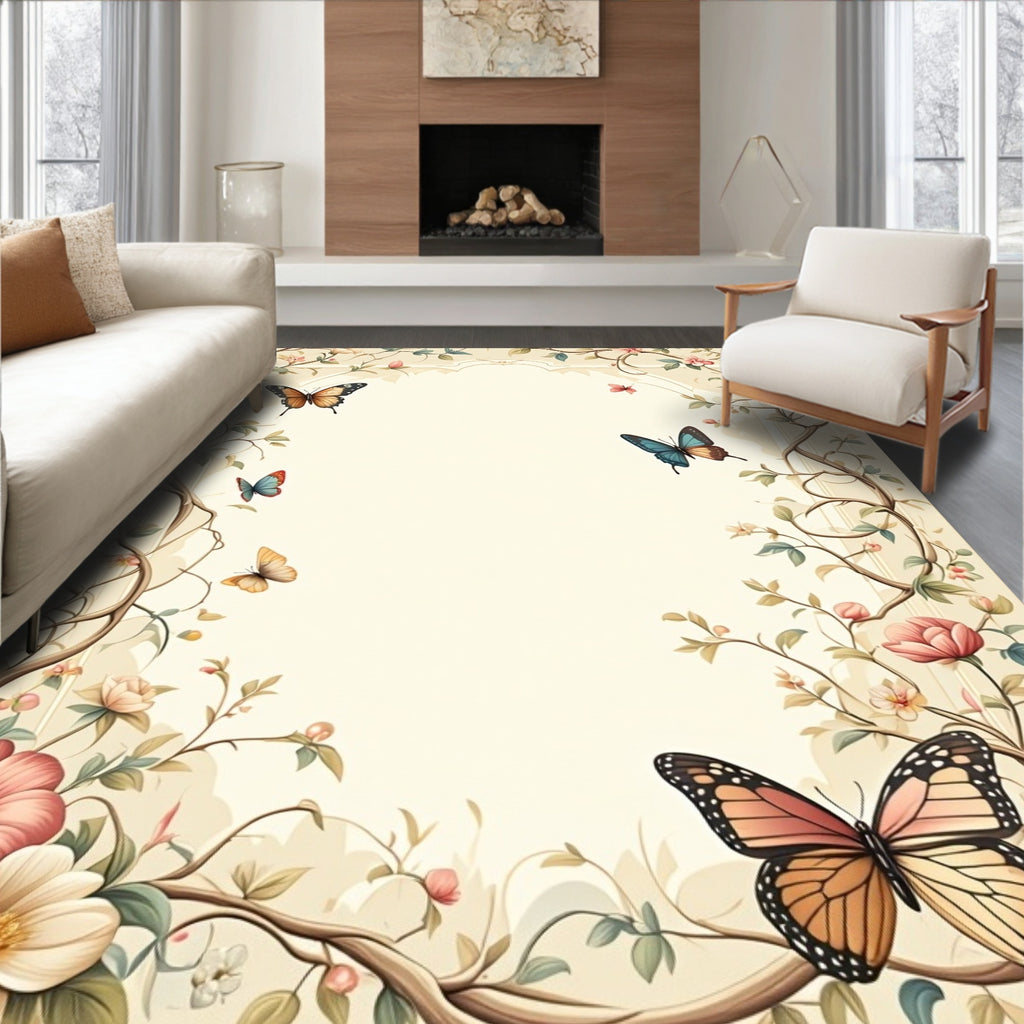Floral And Butterfly Delicate Vines Rug