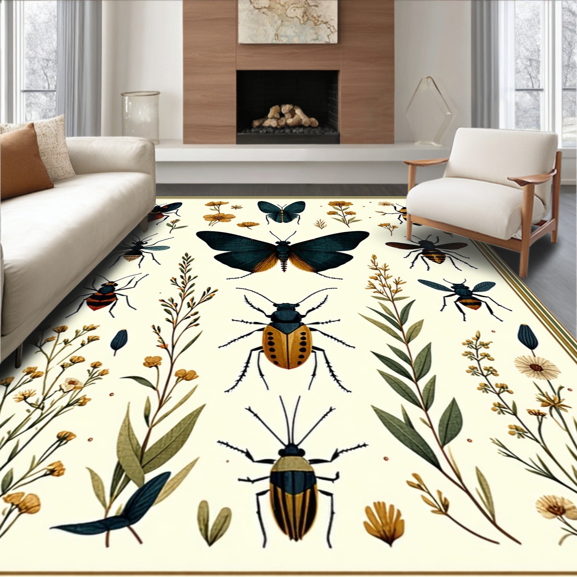 Botanical Insects Flora Pattern Rug