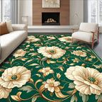 Elegant Emerald Floral Scroll Design Rug