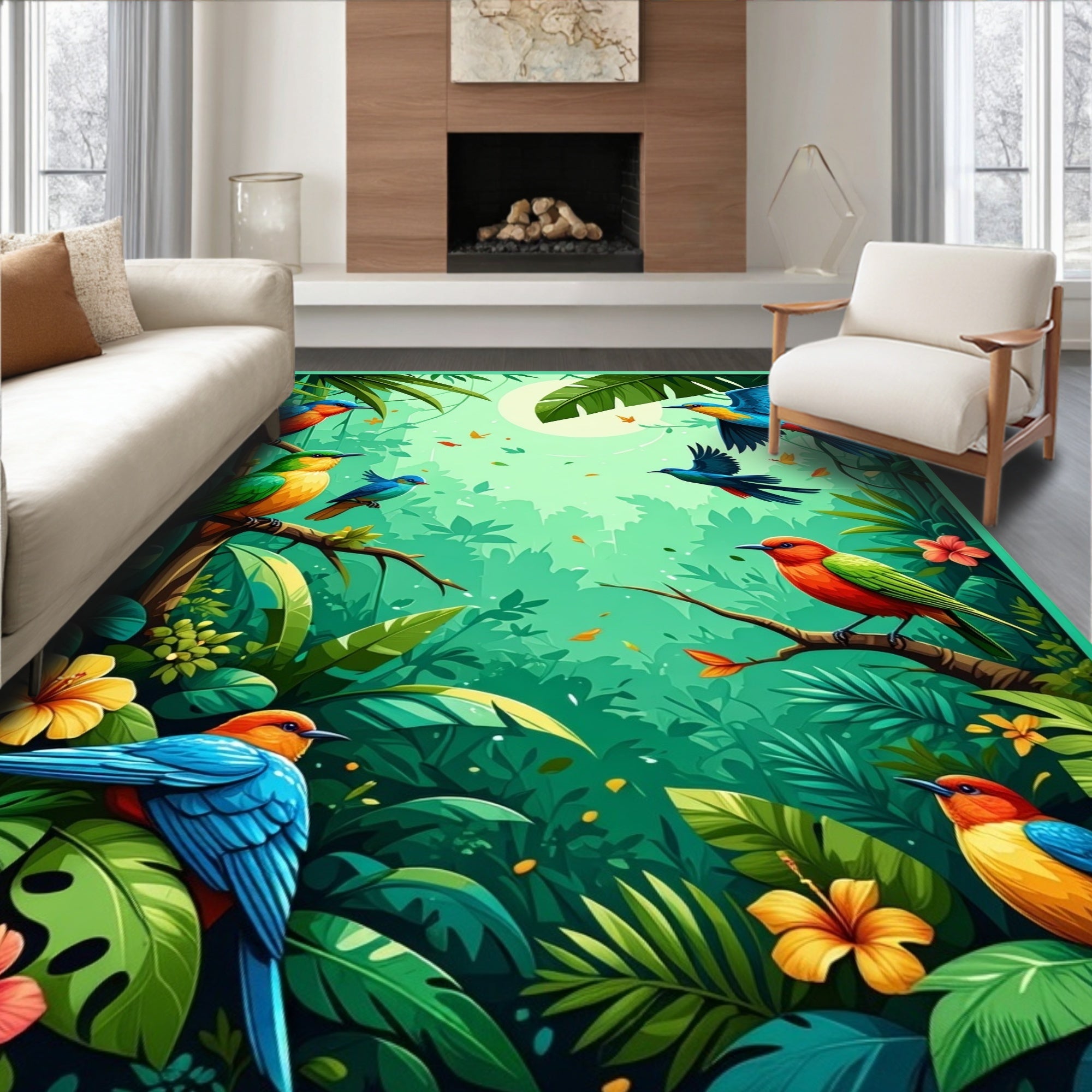 Tropical Birds Lush Jungle Design Rug