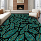 Teal And Gold Leaf Pattern Design Rug