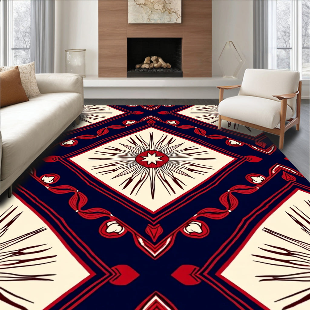 Bold Red Sunburst Geometric Rug