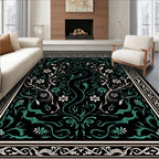 Dark Floral Vine Scroll Rug