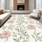 Delicate Pink Floral Leaf Pattern Rug