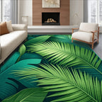 Lush Green Tropical Leaf Pattern Rug